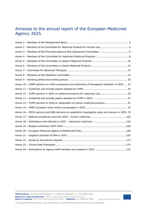 EMA 2025 Annual Report Annexes: Committees, Opinions, and Governance — cover