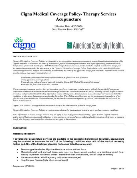 Cigna Medical Coverage Policy: Acupuncture