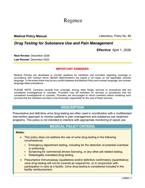 Drug Testing for Substance Use and Pain Management