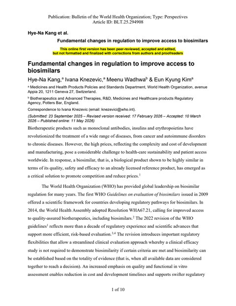 WHO Revised Biosimilar Guidelines: Streamlined Regulation for Improved Global Access