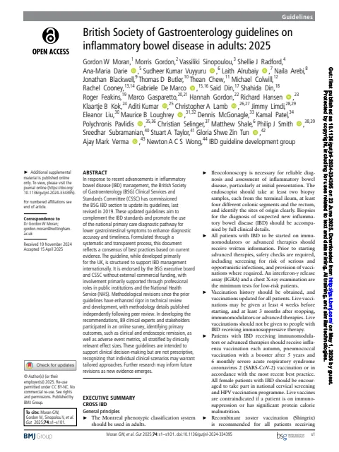 British Society of Gastroenterology Guidelines on Inflammatory Bowel Disease in Adults: 2025