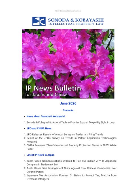 IP News Bulletin for Japan and China, June 2026 — cover