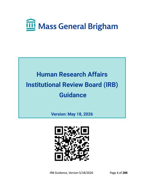 Navigating Human Research: Mass General Brigham's IRB Guidance for Ethical Clinical Trials — cover